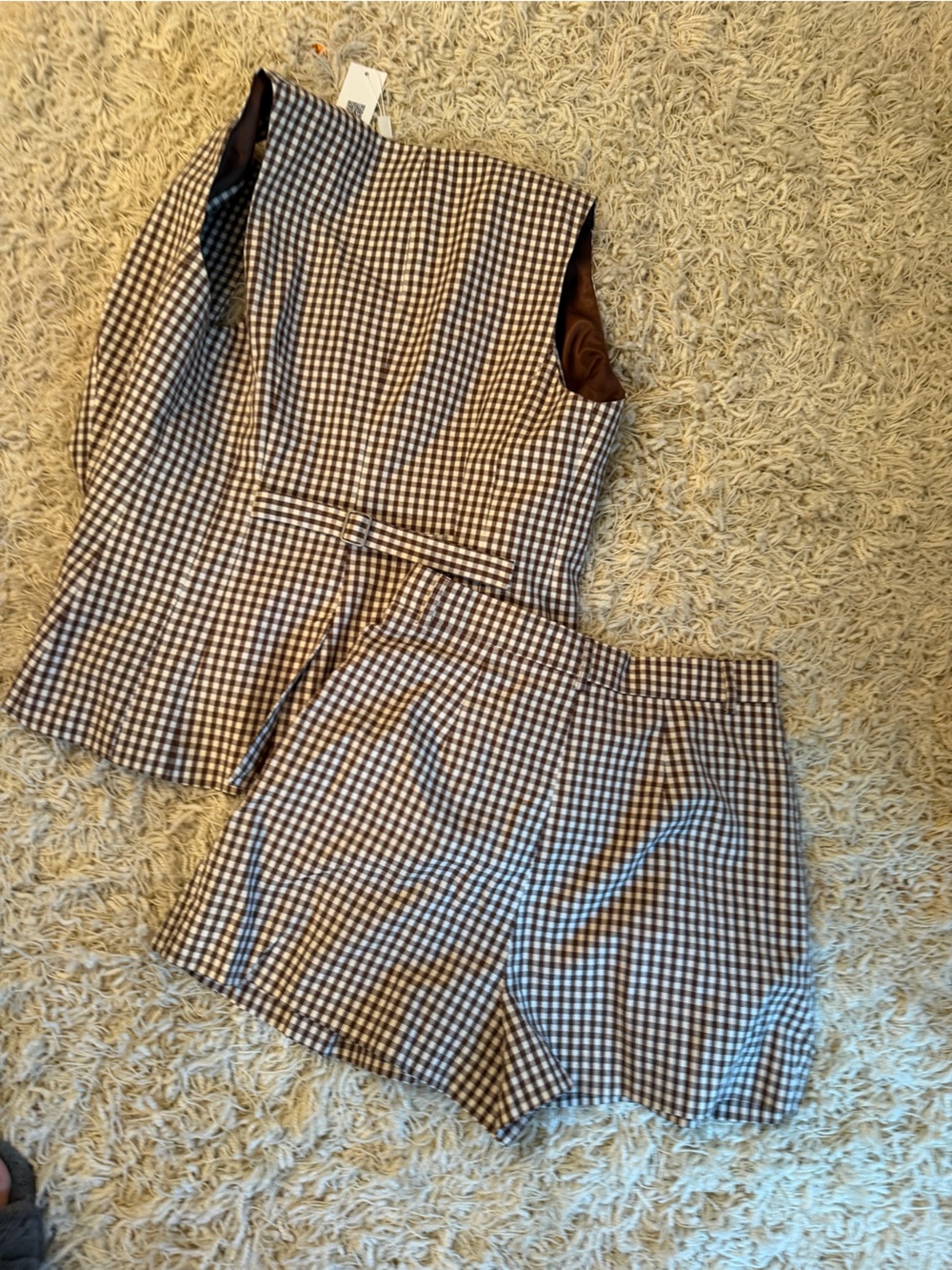 Astr Brown Gingham Sleeveless Button Vest & Mini Shorts Set - Picture 16 of 16